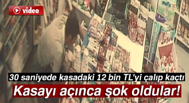 Jet hırsız 30 saniyede kasadaki 12 bin TL yi çalıp kaçtı